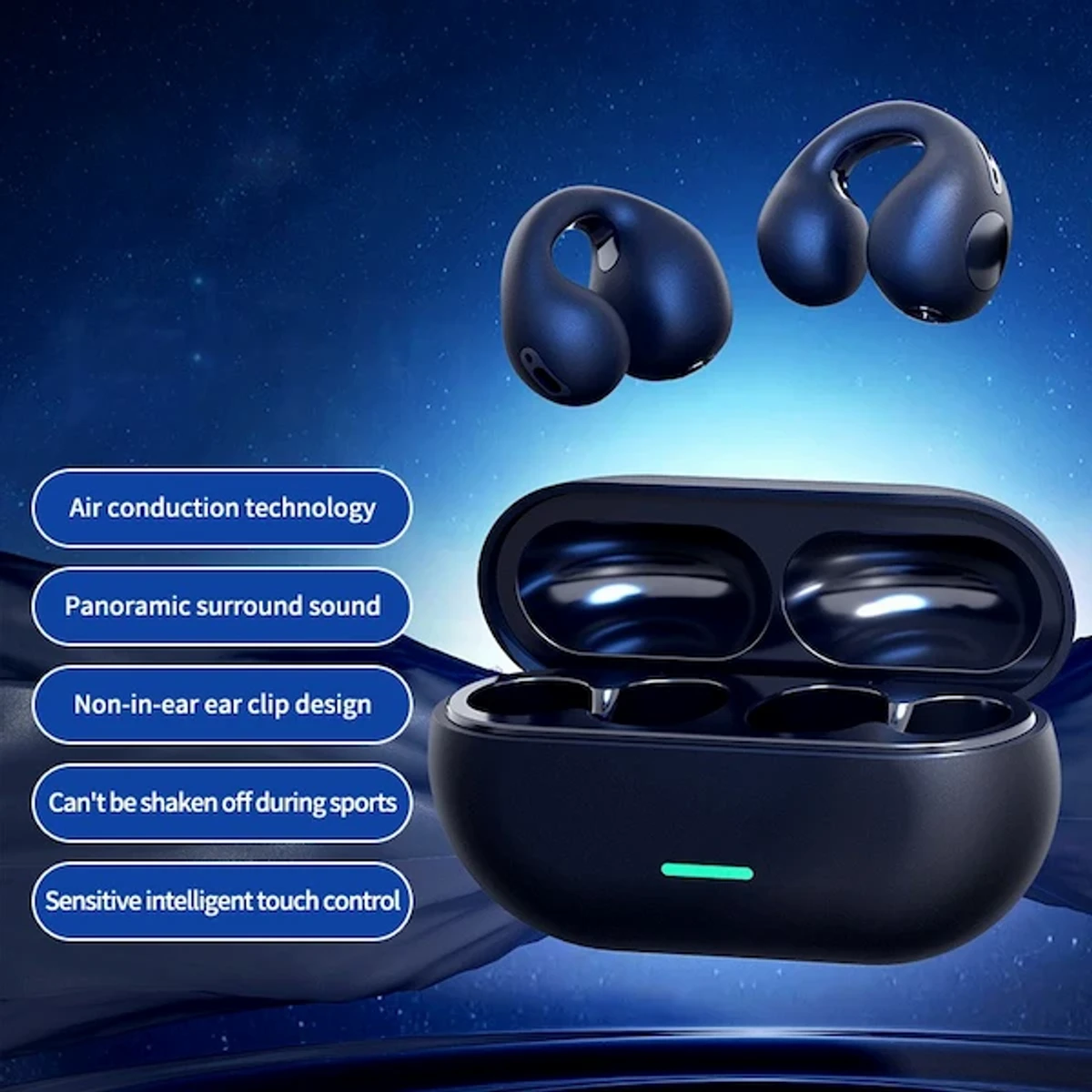 TWS T75 Wireless Earbuds Stereo Bass Sports Headset Ear-Clip Bluetooth Headphones Bone Conduction Earphone with Mic For Phones