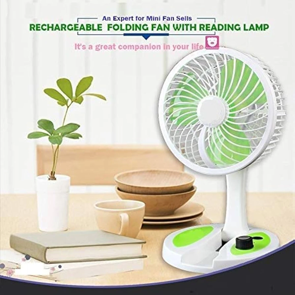 Rechargeable mini Folding Fan (আকাশী অথবা টিয়া কালার যে কোনোটা যাবে )