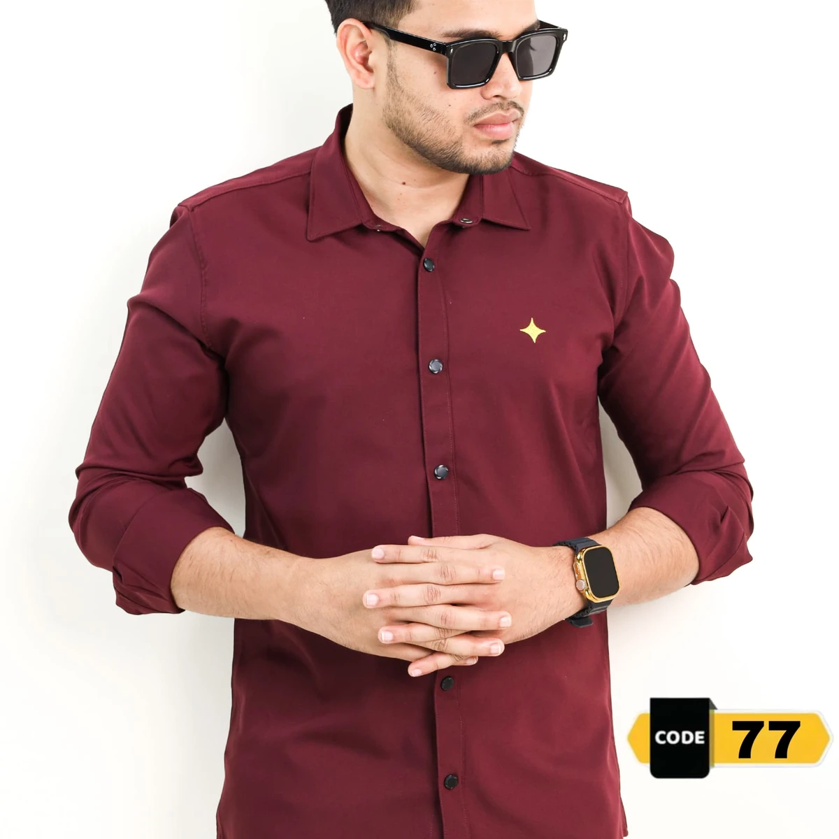 Maroon-Solide Colour Full Sleeve Casual Shirt - (Code-77)