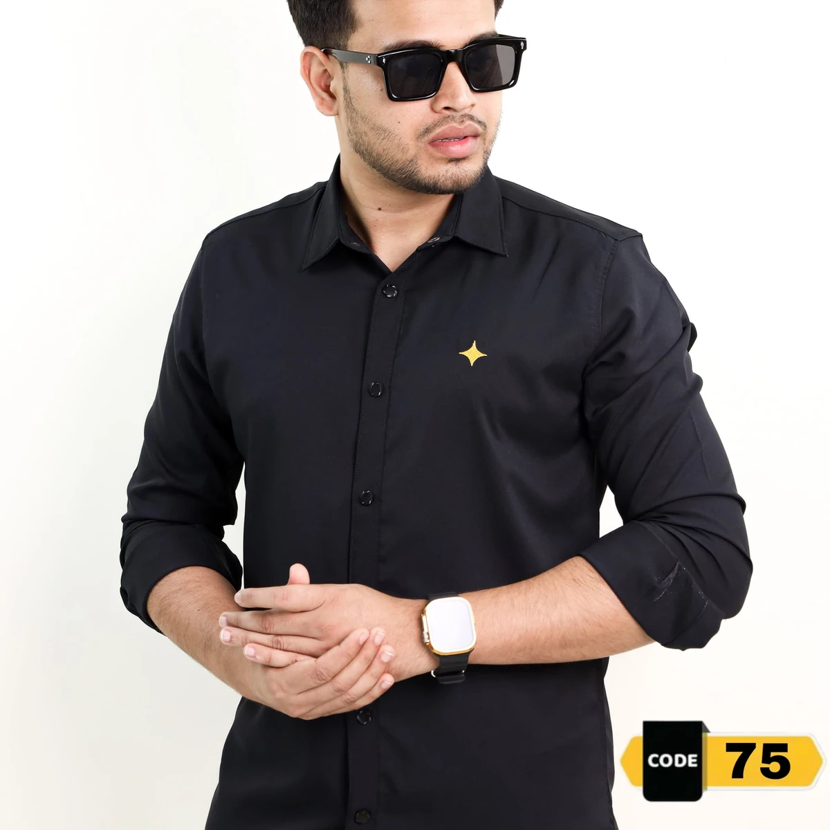 Black-Solide Colour Full Sleeve Casual Shirt - (Code-75)