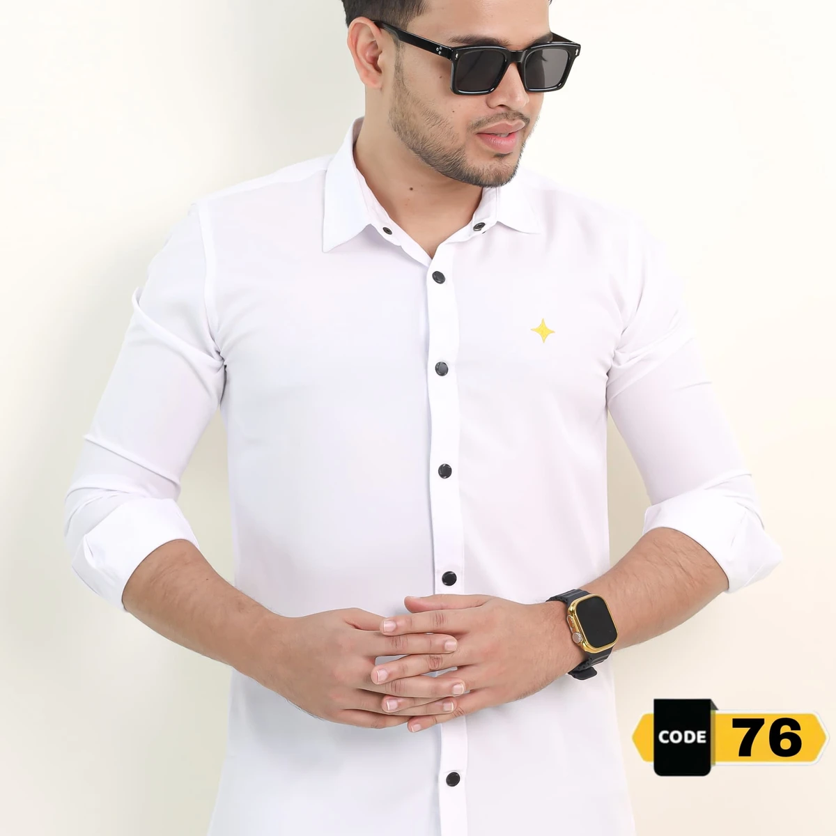 White-Solide Colour Full Sleeve Casual Shirt - (Code-76)