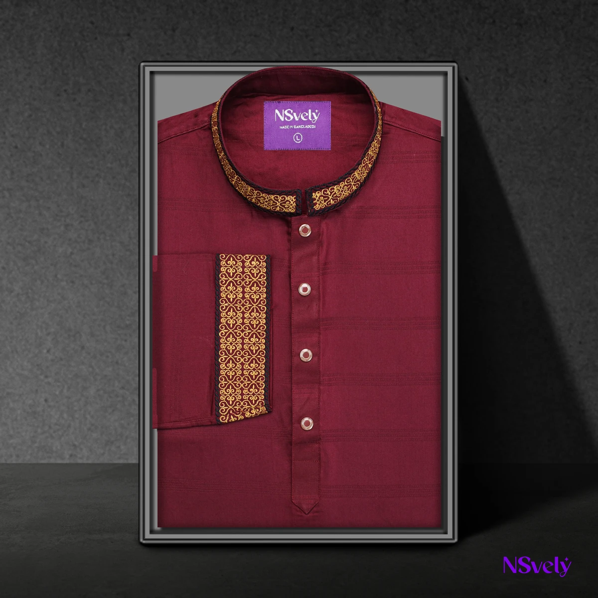 Red Maroon Colour Indian Stripe Panjabi with Elegant Embroidered (Code-06)