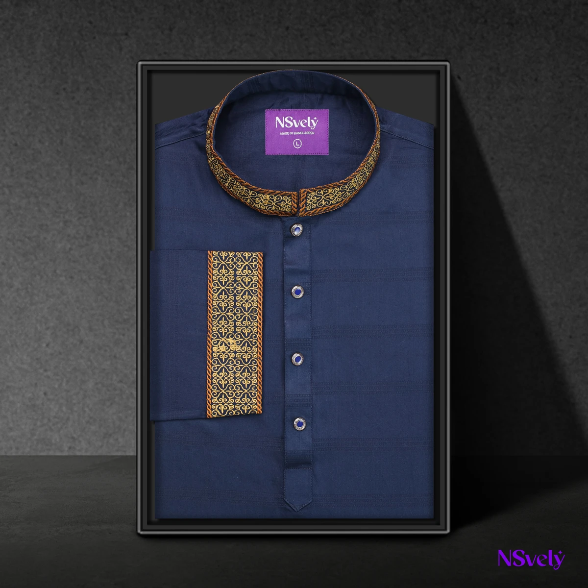 Navy Blue Colour Indian Stripe Panjabi with Elegant Embroidered (Code-04)