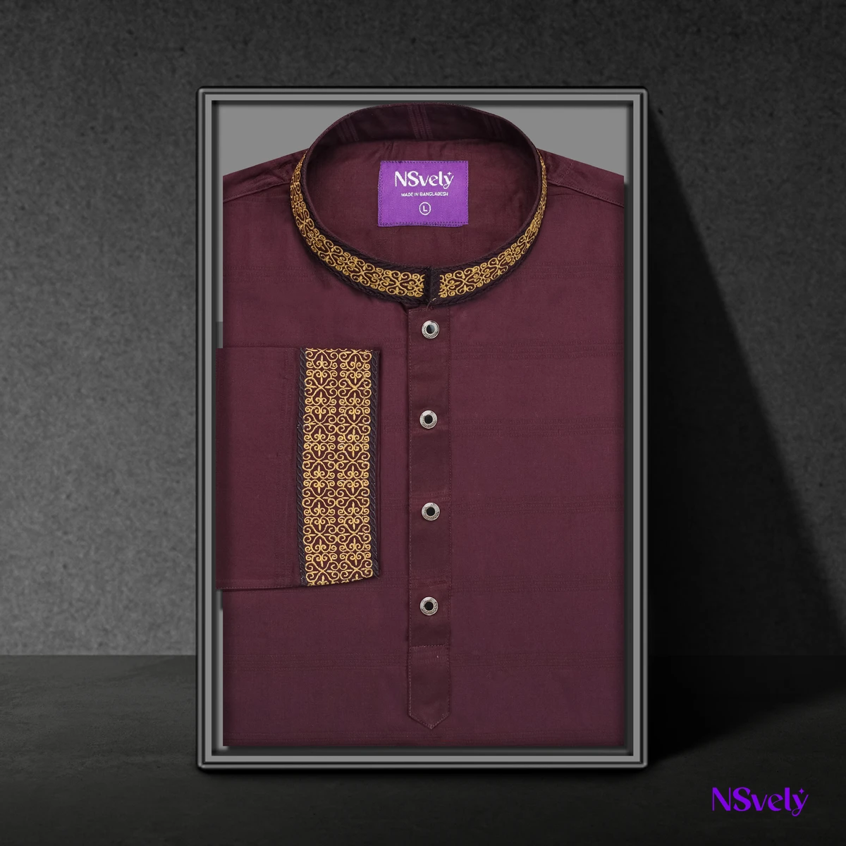 Maroon Colour Indian Stripe Panjabi with Elegant Embroidered (Code-01)