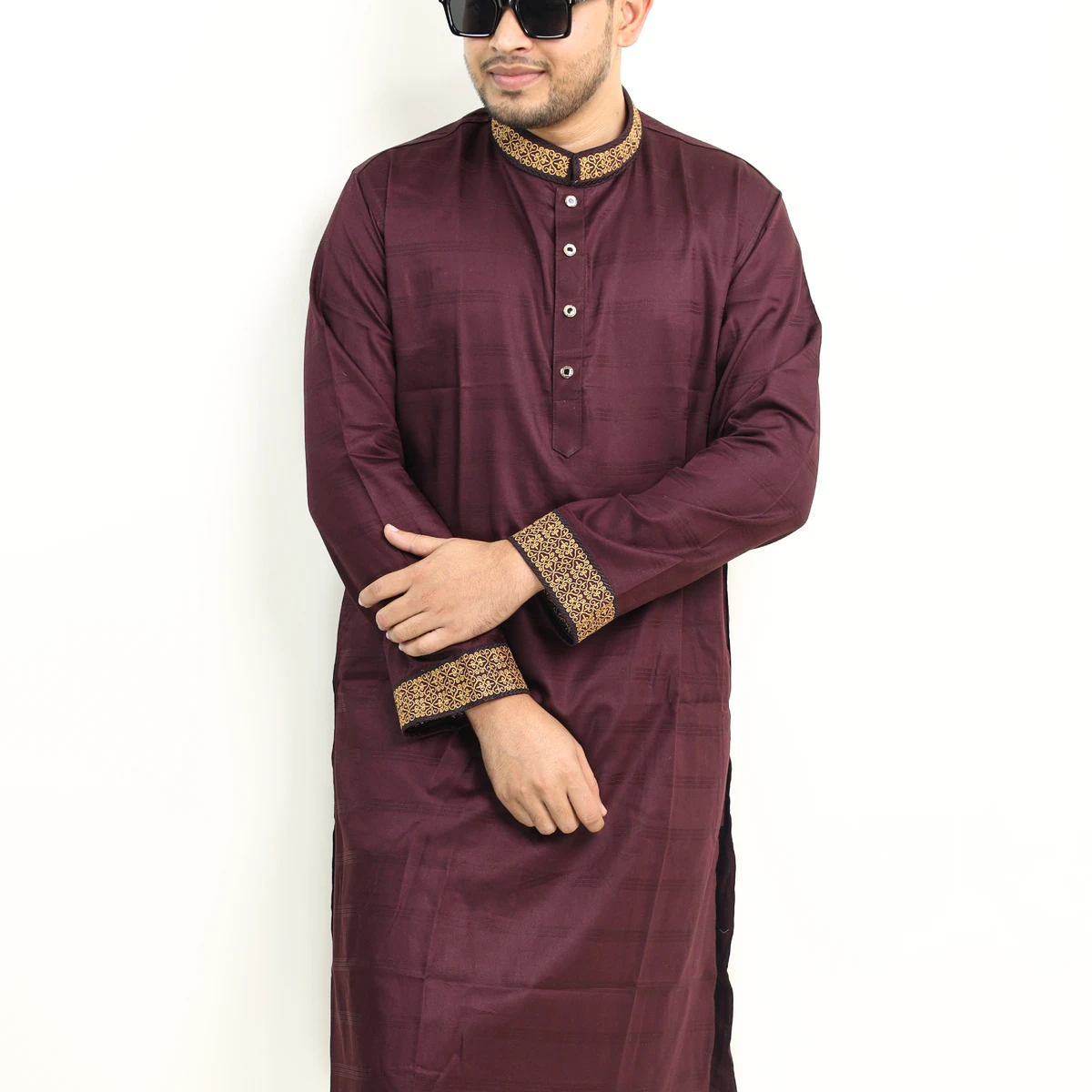 Maroon Colour Indian Stripe Panjabi with Elegant Embroidered (Code-01)