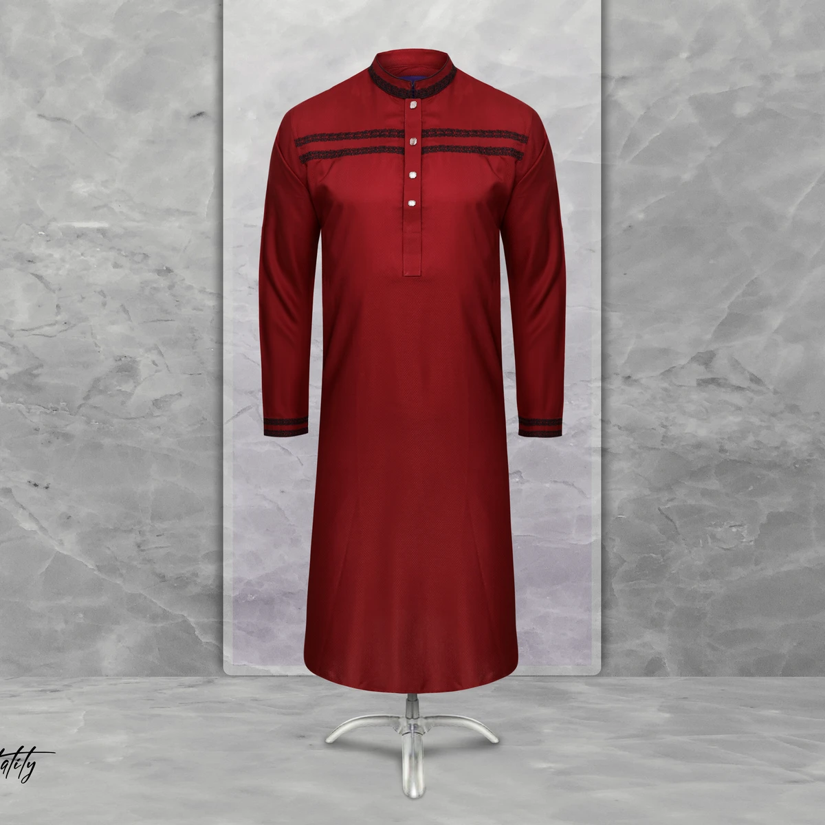 Premium Embroidery Semi Fit Panjabi - Red Maroon (Code-27)