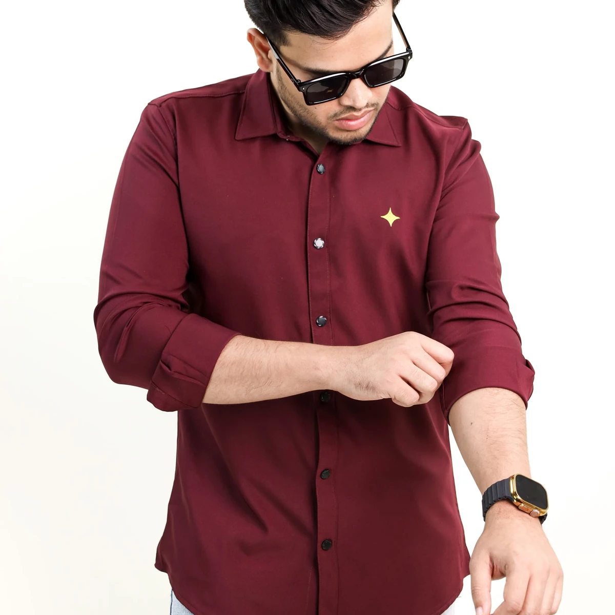 Solide Colour Full Sleeve Casual Shirt - Maroon (Code-77)