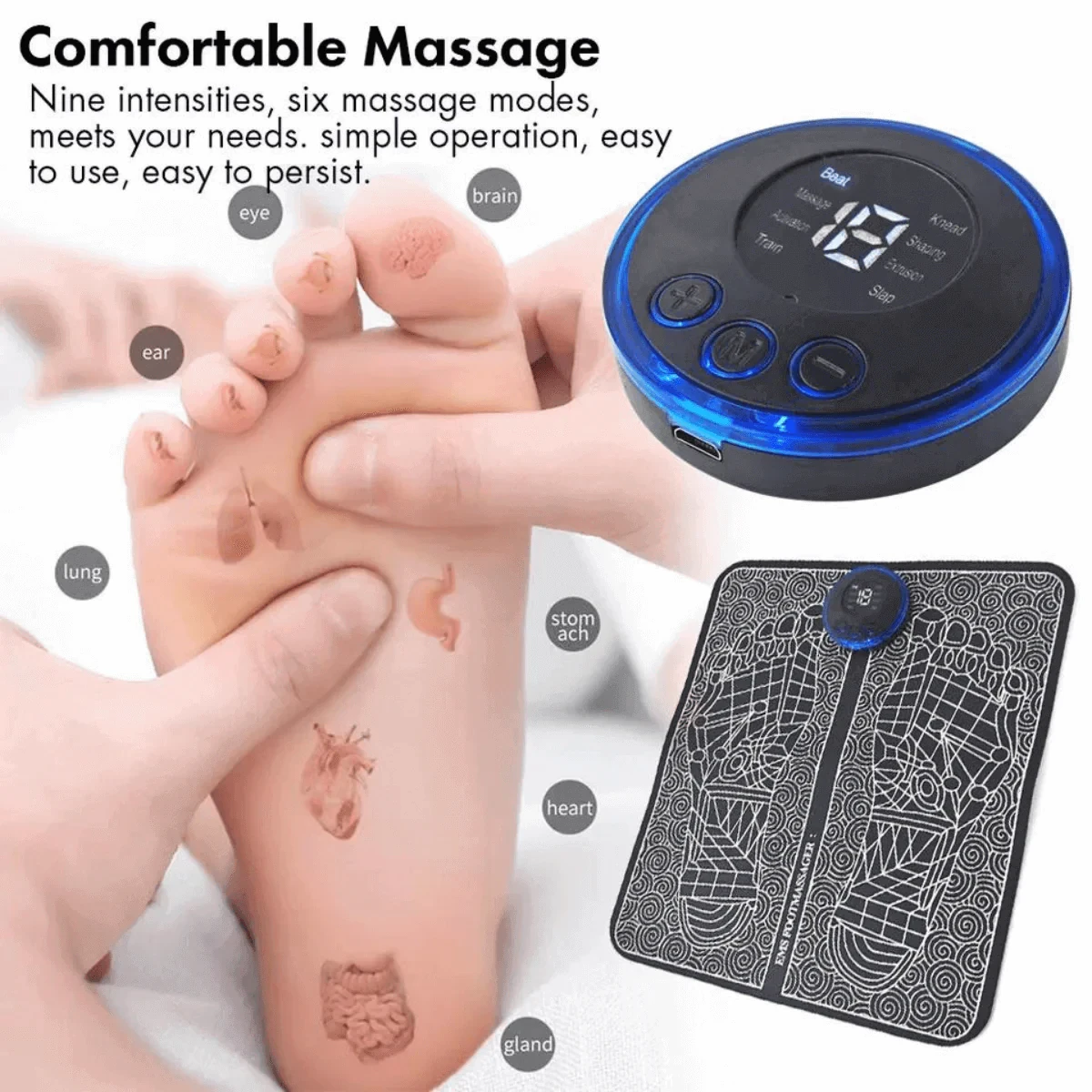 Foot Massager With 6 Pad Body Massager EMS Foot Massage Cushion Rechargeable Fully Automatic Circulation Foot Massage Pad