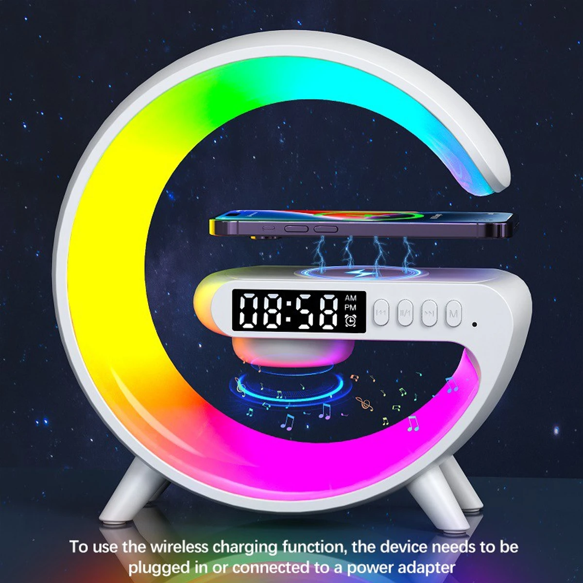 4 In 1 G63 Lamp RGB LED Lamp Wireless Phone Charger Alarm Clock Sound Bedroom Decoration Night Light Gifts