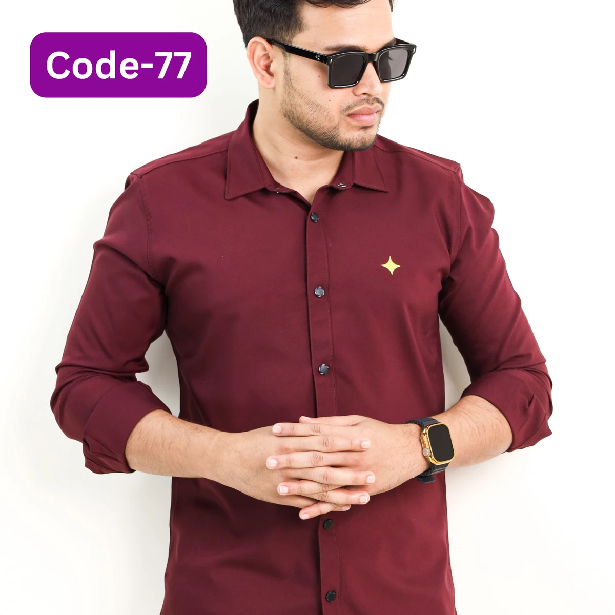 Maroon+White Combo Solide Colour Full Sleeve Shirt For Men (code: 76+77)