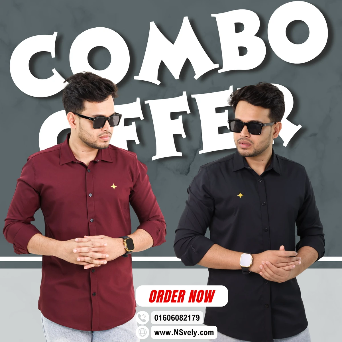 Black+Maroon Combo Solide Colour Full Sleeve Shirt For Men