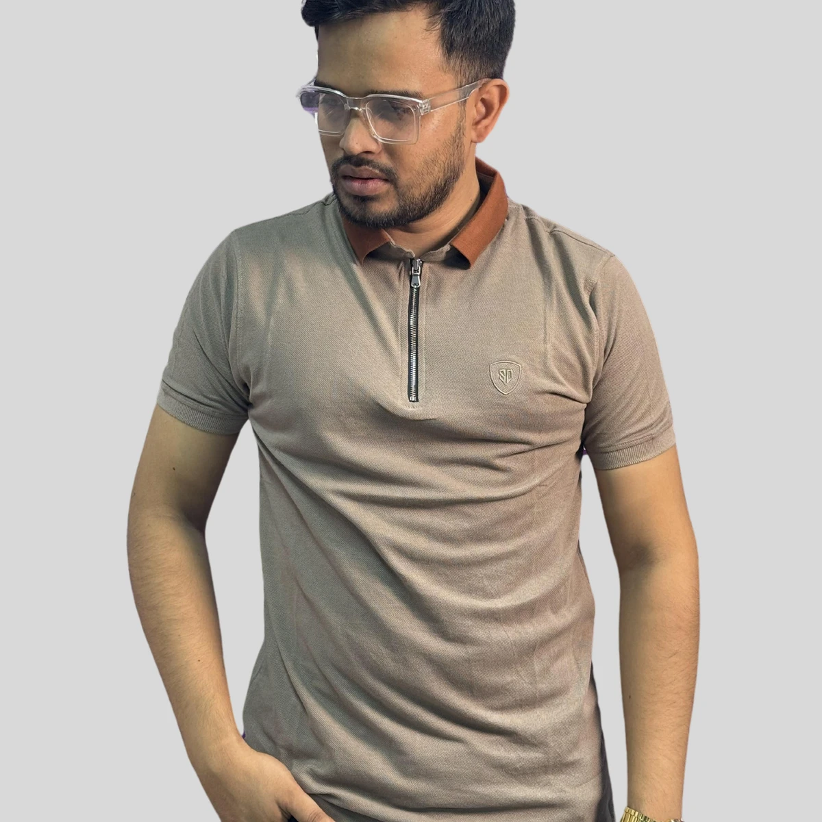 2 in 1 Combo Mixed Cotton Polo T-Shirt-sOLID (Light Brown, Black)