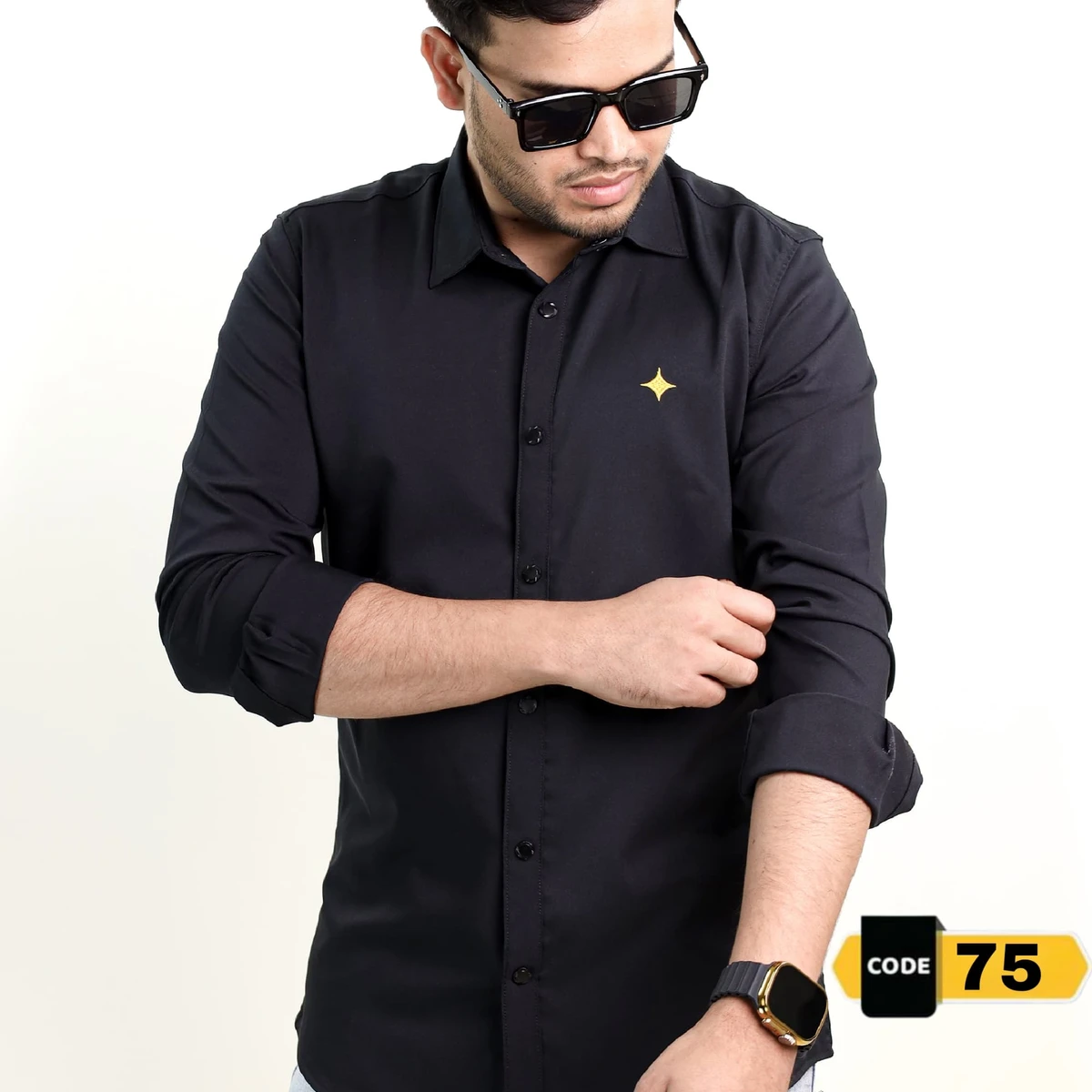 Black-Solide Colour Full Sleeve Casual Shirt - (Code-75)