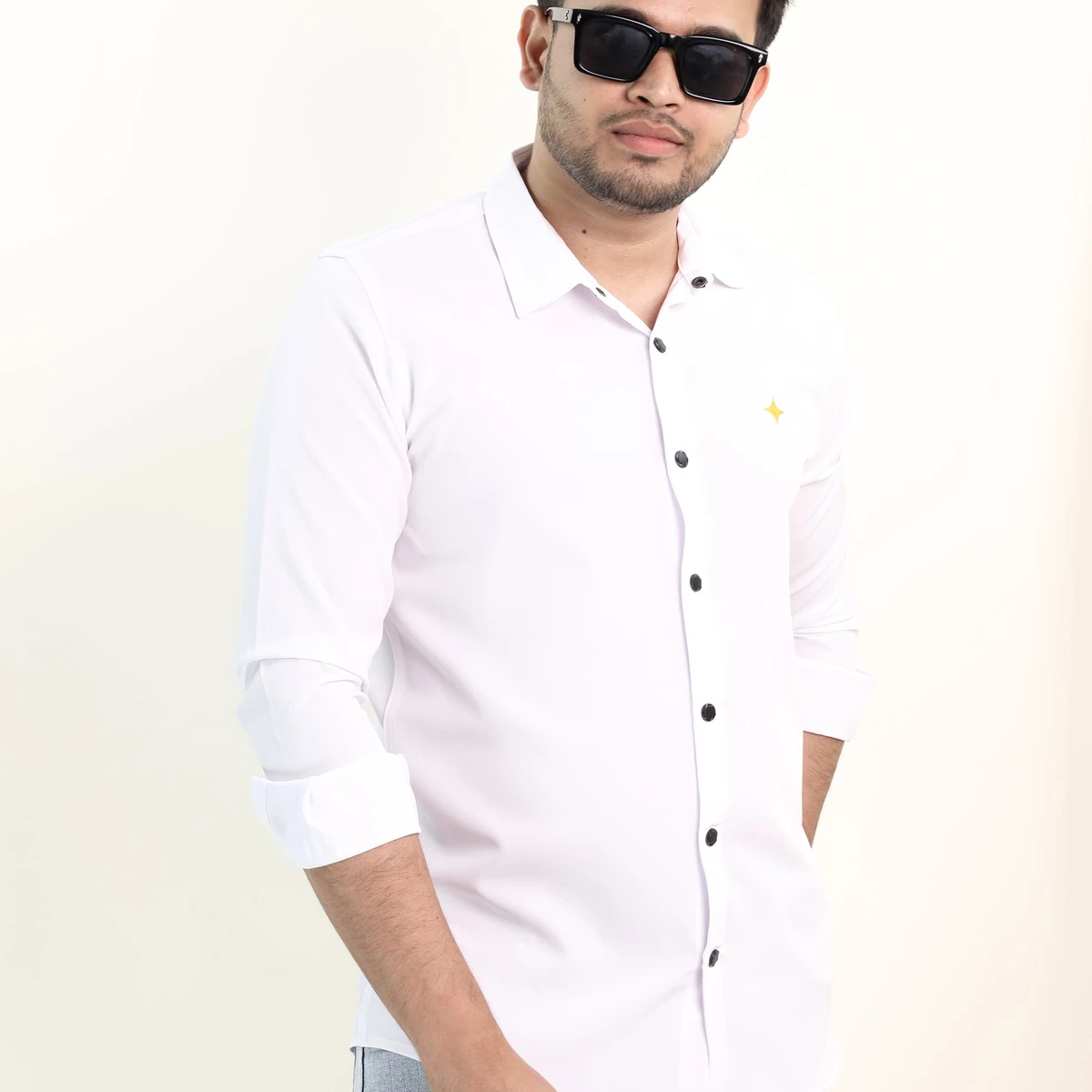 White-Solide Colour Full Sleeve Casual Shirt - (Code-76)