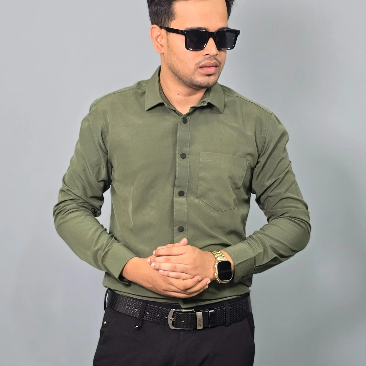 Full Sleeve Formal Shirt - 3 in 1 Combo Off white, Olive And Black