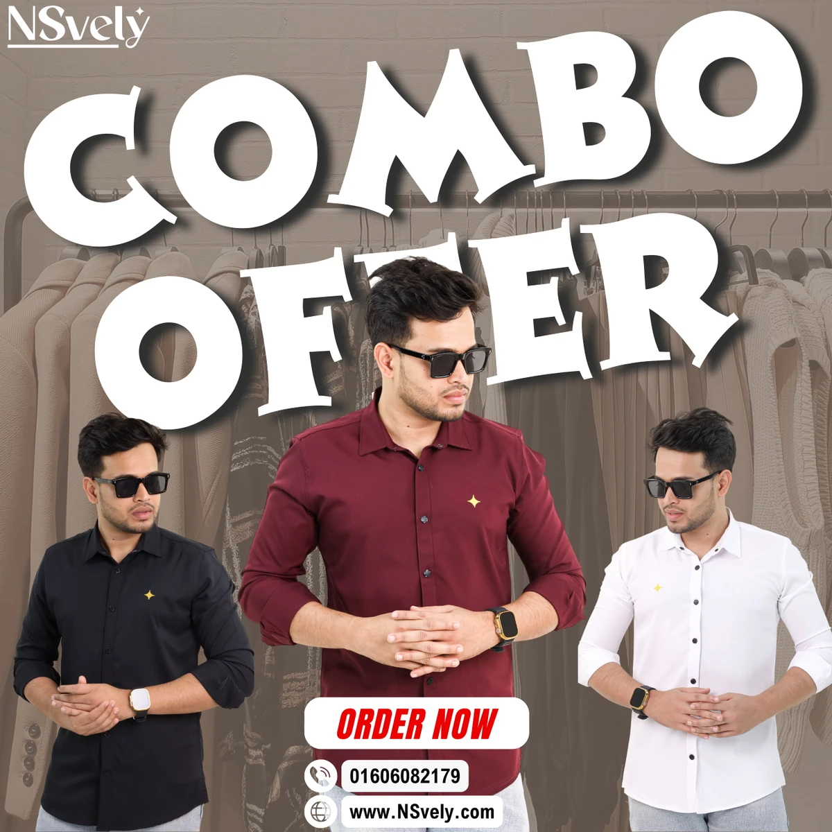 3 in 1 Combo Solide Colour Full Sleeve  Shirts For Men