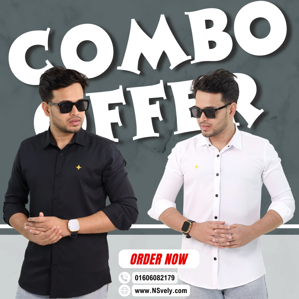 Black+White Combo Solide Colour Full Sleeve  Shirt For Men