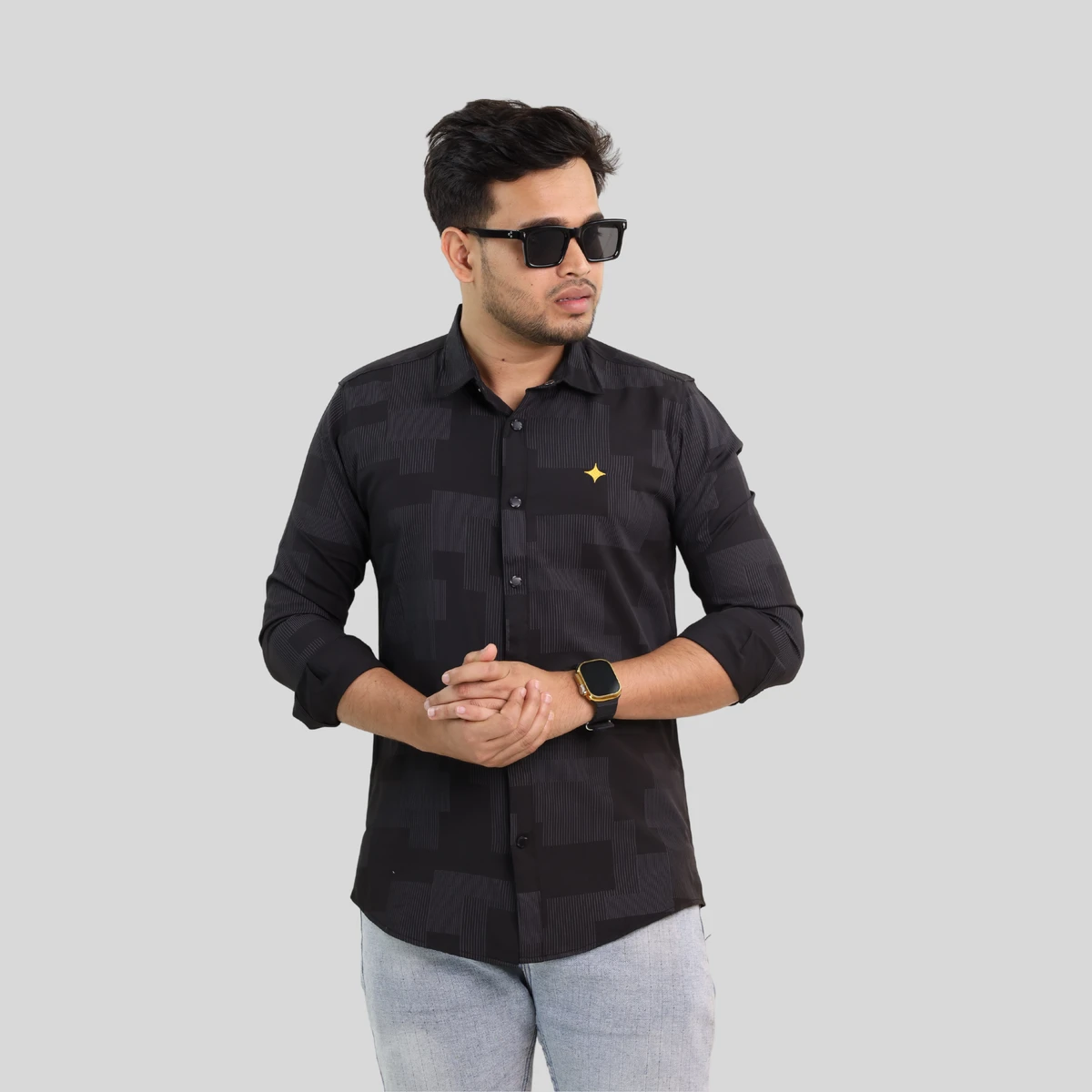 Black+White Color Combo Digital Print Full Sleeve Shirt For Men (Code: 78+79)