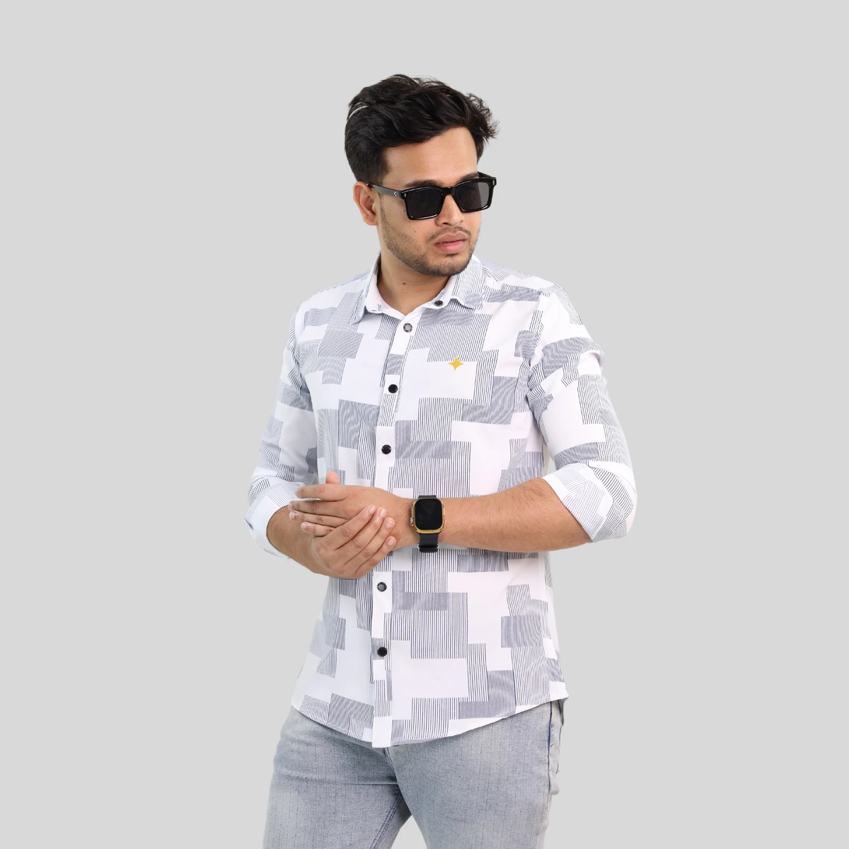 White-Digital Print Full Sleeve Casual Shirt - (Code-79)