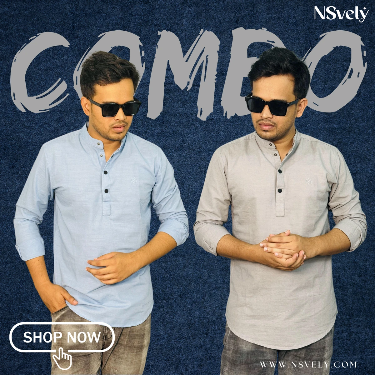 Exclusive Sakura Cotton Katuya | 3 in 1 Combo For Men | Sky Blue & Off white