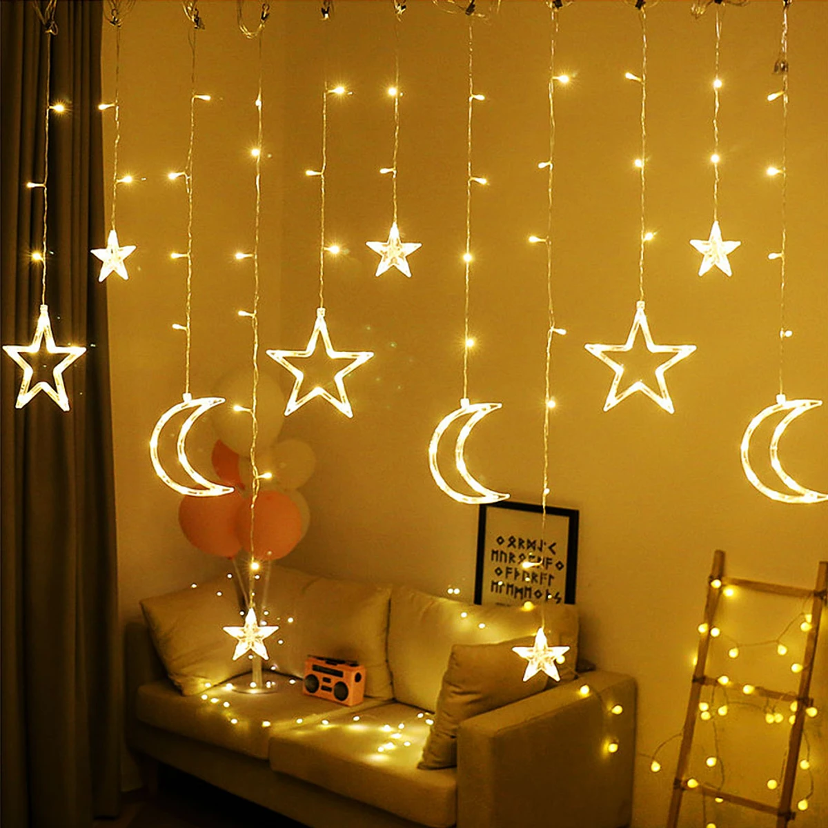 Moon Star LED Fairy Light for Home decoration - 16 feet, 3 Moon, 3 Star, 6 Small Star