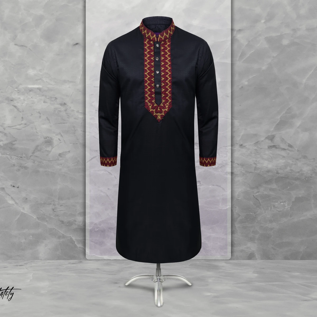 Black Colour Gorgeous Desing Panjabi with Elegant Embroidered (Code-22)