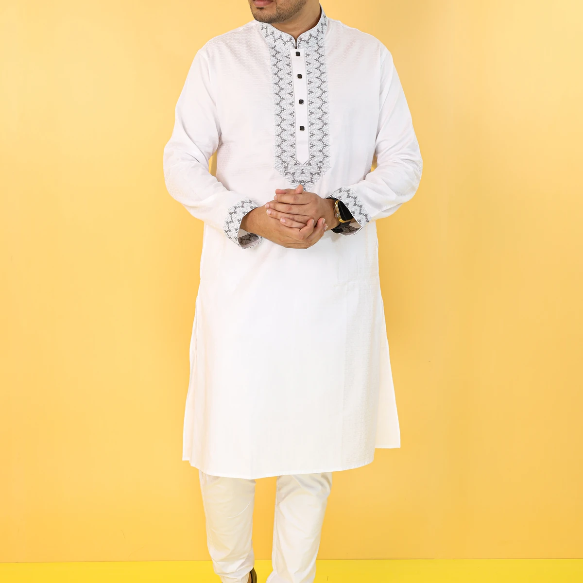 White Colour Gorgeous Desing Panjabi with Elegant Embroidered (Code-20)