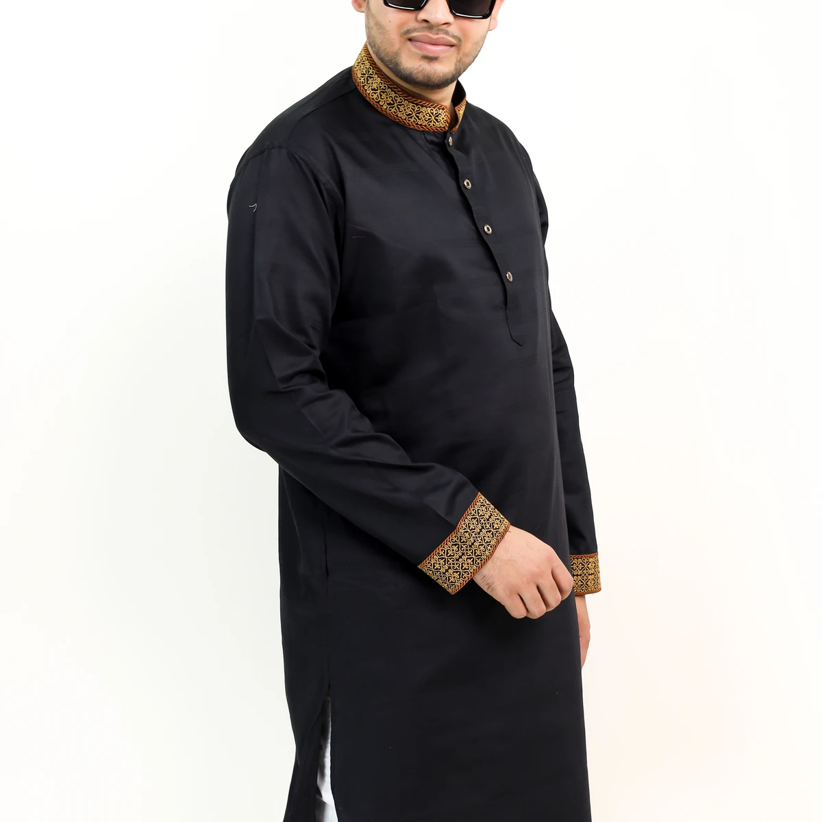 Black Colour Indian Stripe Panjabi with Elegant Embroidered (Code-02)